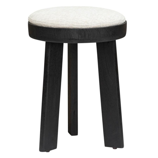 Taburet Ossana tapitat bej cu baza din lemn negru 40 cm