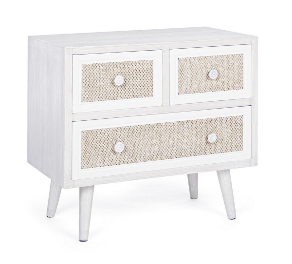 Comodă Montiel cu 2 sertare și 1 ușă, din MDF și material textil, 60x33x54.5 cm