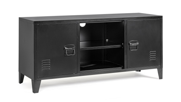 Comodă TV Cambridge, cu 2 uși, din oțel vopsit epoxidic, negru, 120,5x40x58,5 cm