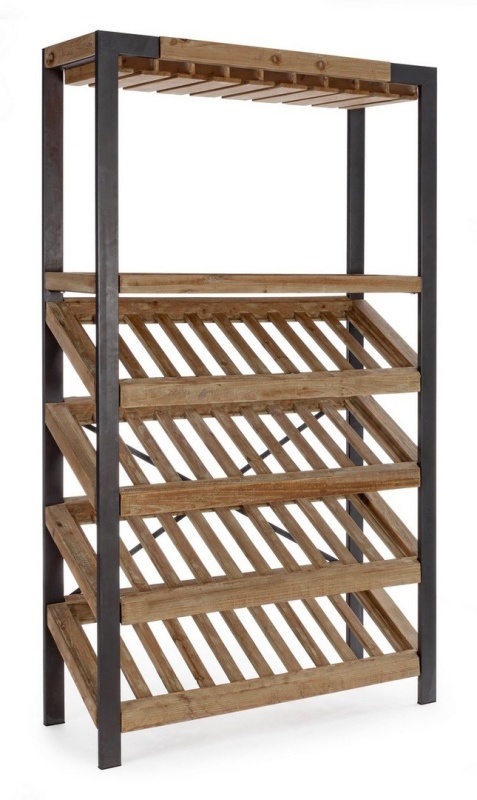 Dulap bar pentru sticle Kantin, din metal și lemn de brad, 114x38x199 cm