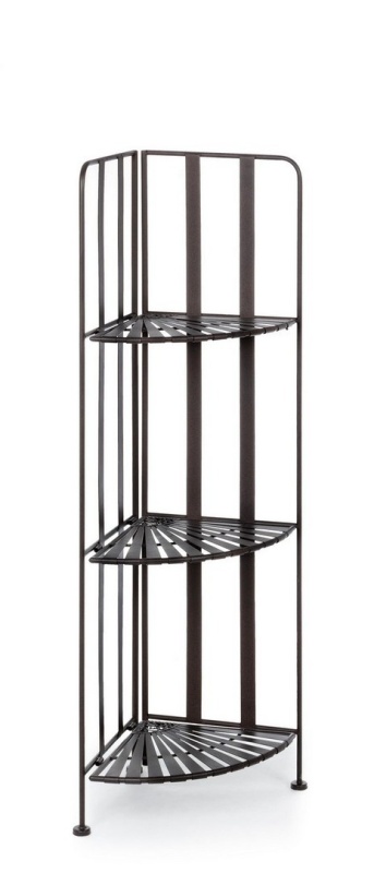 Etajeră de colț pliabilă cu 3 rafturi, din metal vopsit electrostatic, maro, 49x36x120 cm