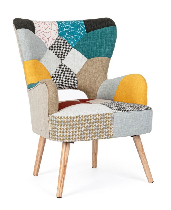 Fotoliu Galatea Queen, din textil patchwork, 65x68x92 cm