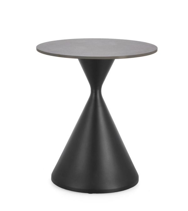Măsuță de cafea Joona, rotundă, cu blat din gresie porțelanată efect marmură gri mat și bază din oțel, negru, diametru 50 cm