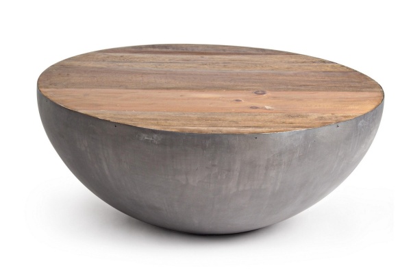 Măsuță de cafea Lancaster, rotundă, diametru 90 cm, din lemn reciclat și oțel, gri, 90x38 cm