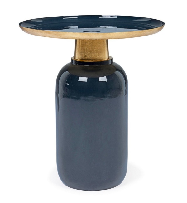 Măsuță de cafea Nalima, rotundă, din oțel emailat, albastru, diametru 40.5 cm, înălțime 45.5 cm
