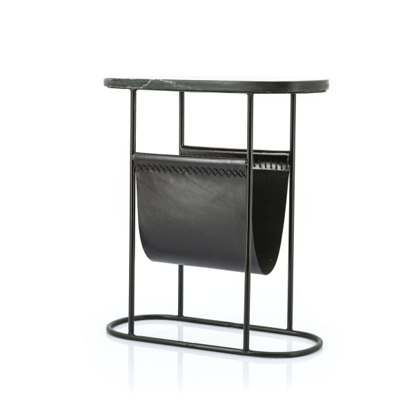 Masuta laterala din piele si marmura neagra 53x23x59 cm
