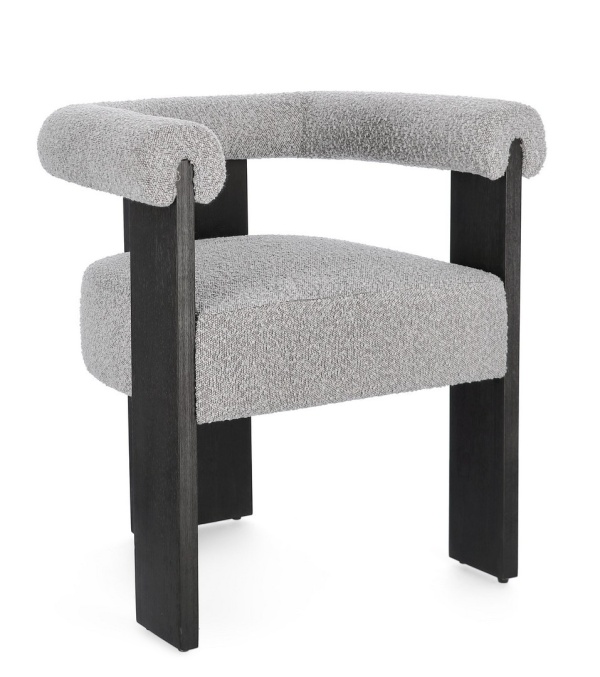Scaun cu brațe, din material textil buclat, Negru/Gri, 70x60x71 cm