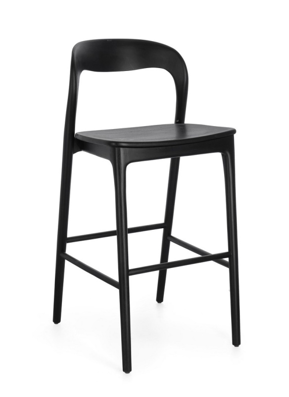 Scaun de bar Miley, din lemn de tec, negru, 48x51.5x102 cm