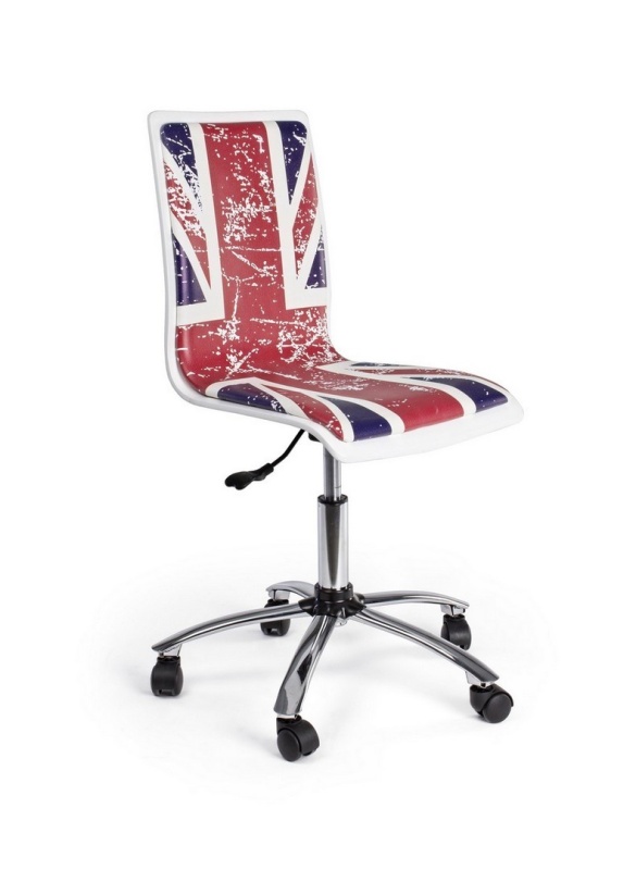 Scaun de birou Young British, reglabil pe înălțime, din piele ecologică imprimată, bază cromată