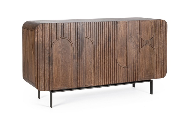Servanta Orissa, 3 uși, din lemn de mango și oțel, 145x42x82 cm