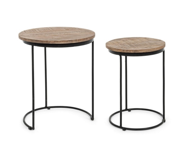 Set 2 măsuțe de cafea rotunde Walton, din lemn de mango și metal, diametru 35 cm și 46 cm