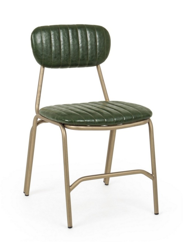 Set 2 scaune tapițate, cu ținte metalice, din piele ecologică și metal, verde închis, 44 x 55 x 80 cm