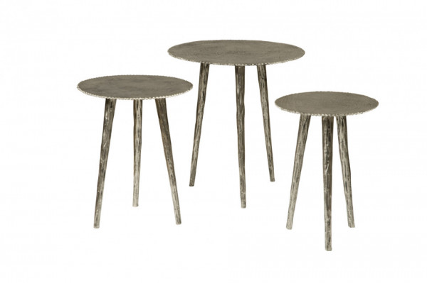 Set 3 masute de cafea rotunde din aluminiu 47x47x52 cm gri