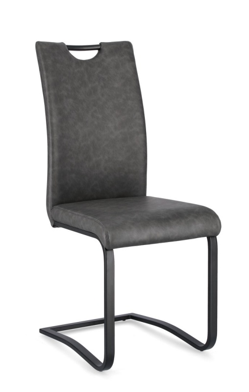 Set 4 scaune Kenneth, din piele ecologică și oțel vopsit electrostatic, Gri antracit, 42x56x102 cm