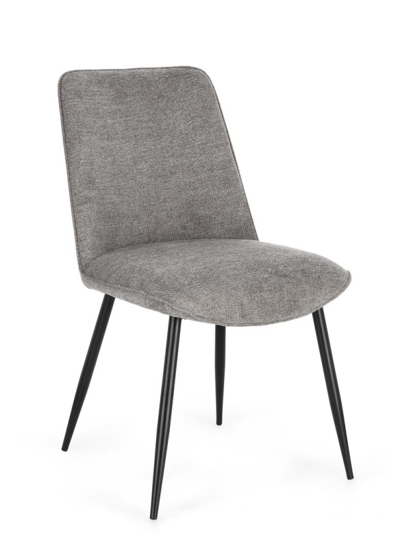 Set 4 scaune scaune Cora, tapițate cu material textil, picioare din oțel, gri închis