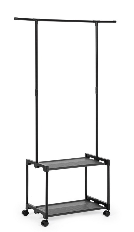 Set de 2 cuiere stativ Roald, cu roți, din oțel, negru, 86x35x156 cm