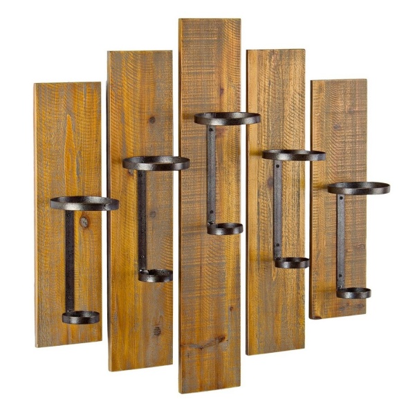 Set de 2 Suport sticle Cru, din lemn de brad și oțel, 61x12x61 cm
