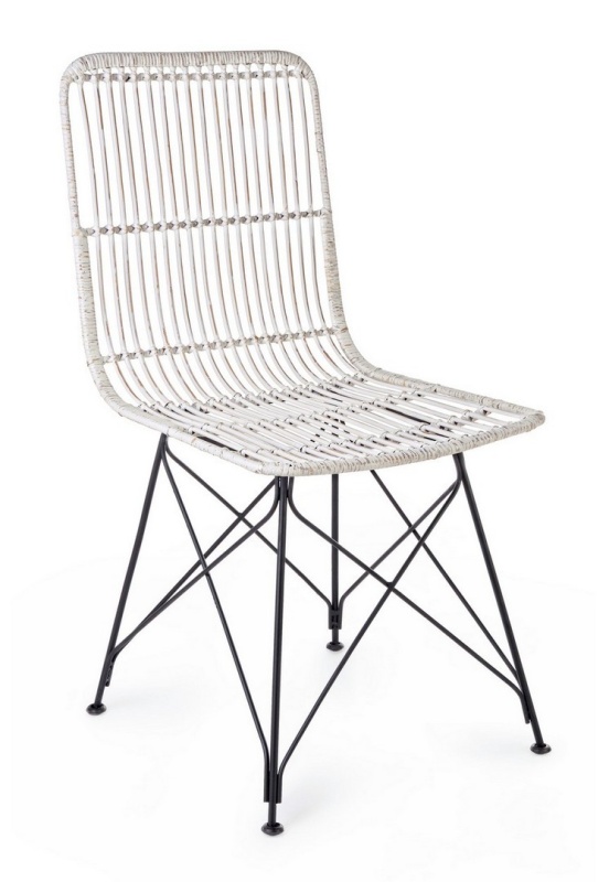 Set de 4 scaune din țesătură Kubu și metal, Alb / Negru Mat, 45x55x85 cm