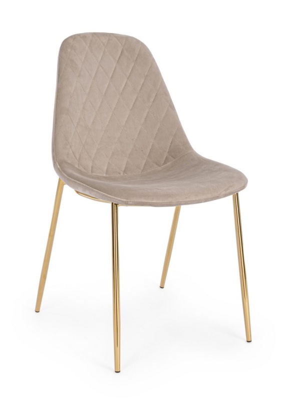 Set de 4 scaune tapițate, din catifea, cu picioare din oțel cromat auriu, taupe