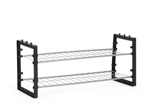 Set de 8 Pantofar cu 2 rafturi, din oțel și PP, negru, 69 x 25 x 31 cm