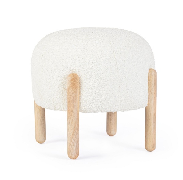 Taburet Dayla, rotund, diametru 45 cm, din poliester cu efect bouclé, alb