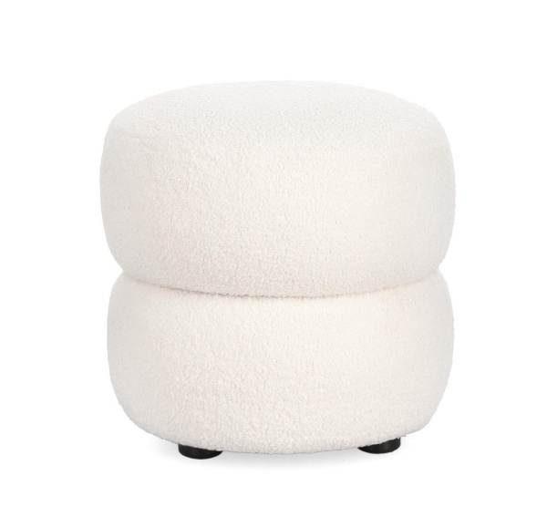 Taburet rotund Gabby, stofă boucle, alb, diametru 41 cm, înălțime 39 cm