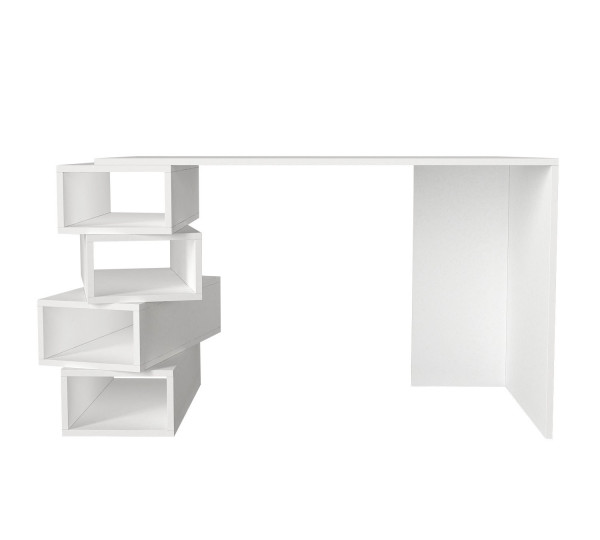 Birou cu rafturi din pal melaminat Jenga alb 130 cm