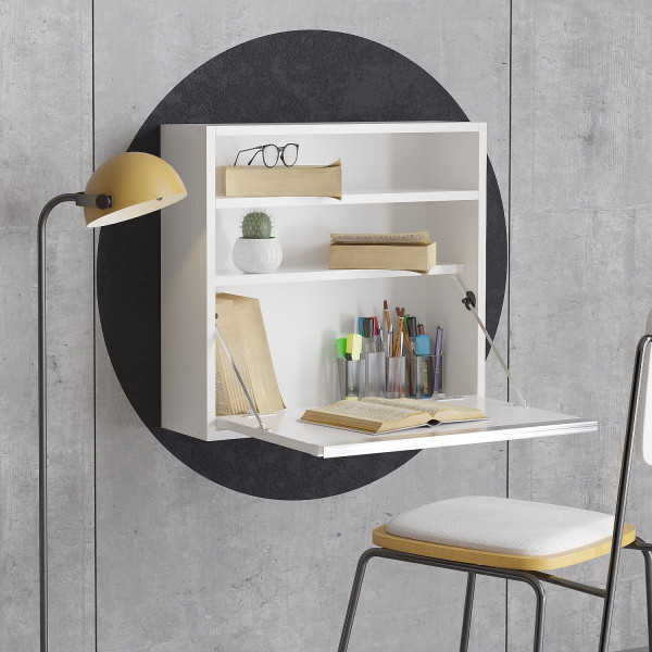 Birou rabatabil de perete din pal melaminat Optimum Alb 64 cm