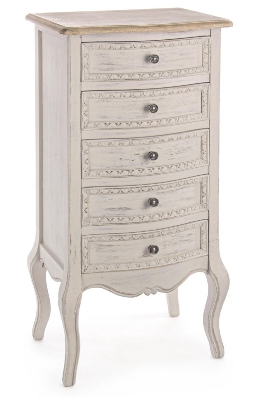 Comodă Clarisse cu 5 sertare, din lemn Paulownia și MDF, finisaj mat, 48x35x100 cm