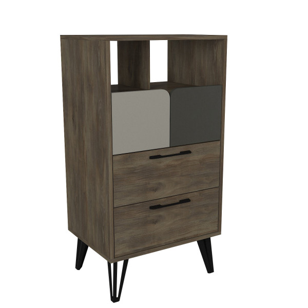 Comoda din pal melaminat Borges nuc, gri si antracit 60 cm
