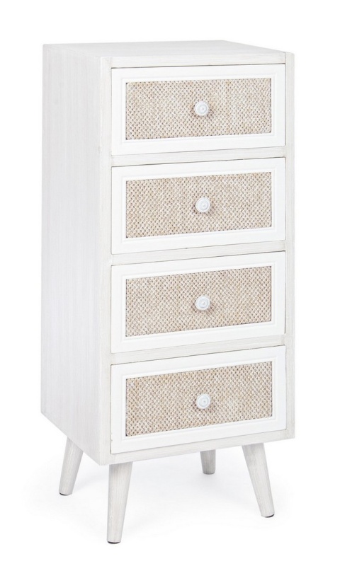 Comodă Montiel cu 4 sertare, din MDF și material textil, 38x30.5x91 cm