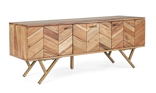 Comodă TV Raida, cu 3 uși, din lemn de acacia, finisaj vopsit, 130x40x51 cm