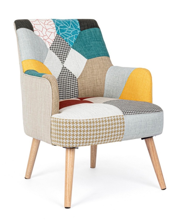 Fotoliu Galatea, din textil patchwork, 60x67x79 cm