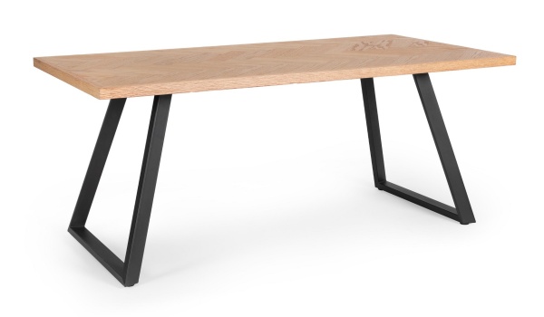 Masă dining Dukat, pentru 6 persoane, blat MDF furniruit, picioare din oțel vopsit electrostatic negre, 180x90 cm