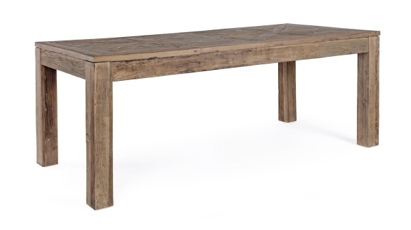 Masă Kaily fixă, pentru 8 persoane, din lemn de ulm reciclat, finisaj antichizat, 200x90 cm