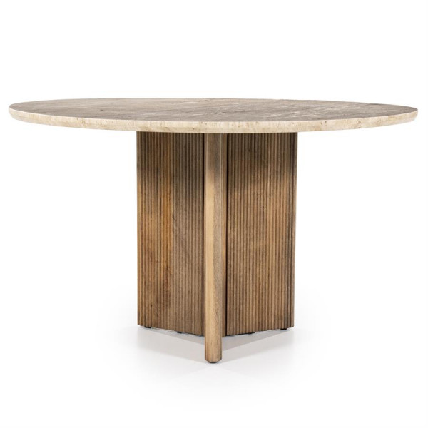 Masa rotunda din lemn de mango si travertin Sara 130 cm