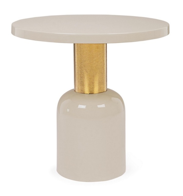 Măsuță de cafea Nalima, rotundă, din oțel emailat, crem, diametru 50.5 cm, înălțime 51 cm