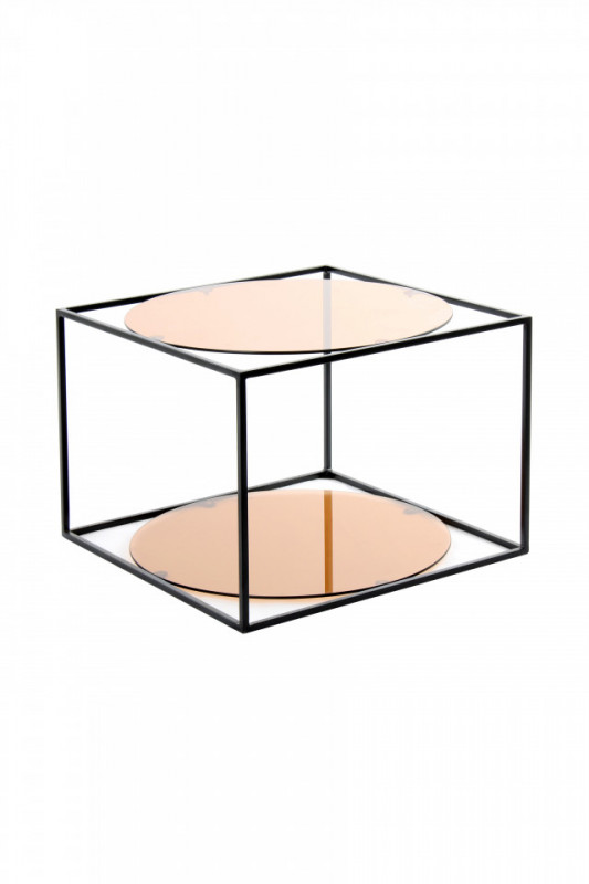 Masuta de cafea patrata din sticla cu spatiu de depozitare Cody 50x50x36 cm Coral/negru