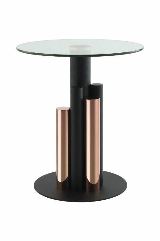 Măsuță de cafea rotunda din sticla Ontario 46x46x52 cm Gold Rose/Negru