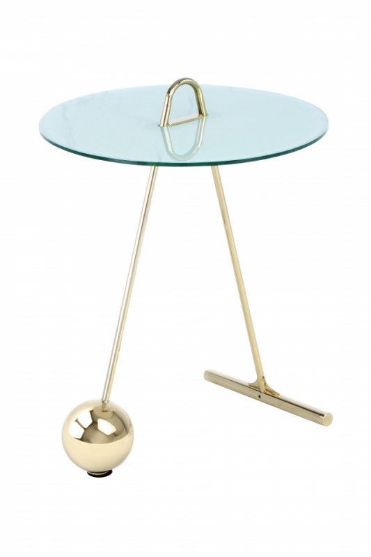 Masuta de cafea rotunda din sticla Pendulum 46x46x60 cm alb/auriu