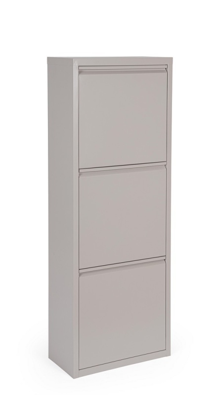 Pantofar Fredys cu 3 uși basculante, din oțel vopsit electrostatic, taupe, 50x25x133 cm