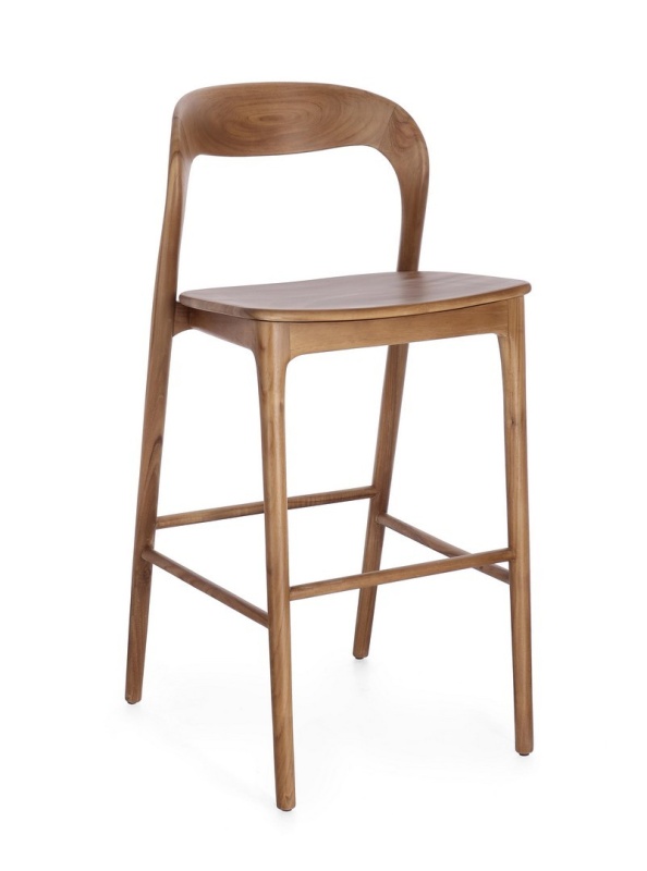 Scaun de bar Miley, din lemn de tec, natural, 48x51.5x102 cm