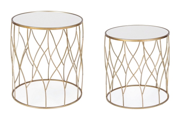 Set 2 Măsuțe de cafea rotunde Elenor, metal și sticlă, diametre 43 și 48 cm