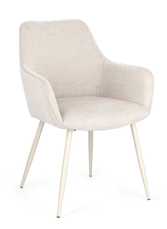 Set 2 scaune Cora, tapițat cu material textil, picioare din oțel, bej