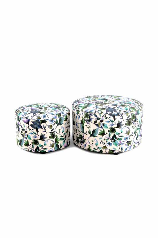 Set 2 tabureti tapitati cu imprimeu floral Indira multicolori/albi