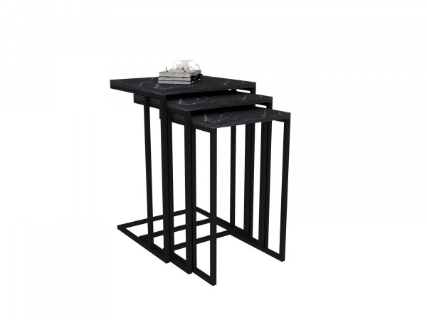 Set 3 masute de cafea patrate Mermer negre 60 cm, 56 cm, 52 cm