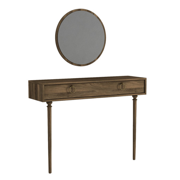 Set consola din pal melaminat Goldy nuc 120 cm si oglinda 90 cm