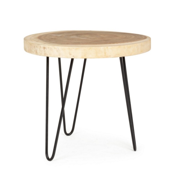 Set de 2 Măsuțe de cafea Tuala, Rotunde, din lemn de mungur și oțel, Natur, Diametru 56 cm, Înălțime 48 cm