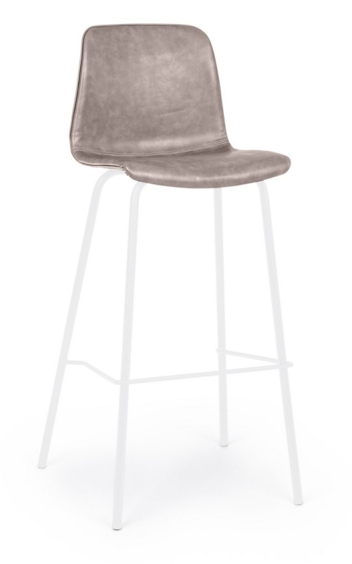 Set de 2 scaune de bar Kyra, vintage, piele ecologică bej, picioare din oțel vopsit electrostatic, 44x103,5 cm