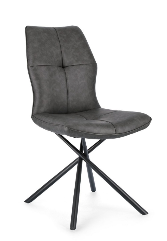 Set de 2 scaune, șezut din piele ecologică, picioare din oțel vopsit epoxidic, Gri antracit